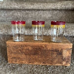 Vintage Glass Tumblers with Red and Gold Trim - Set of 3